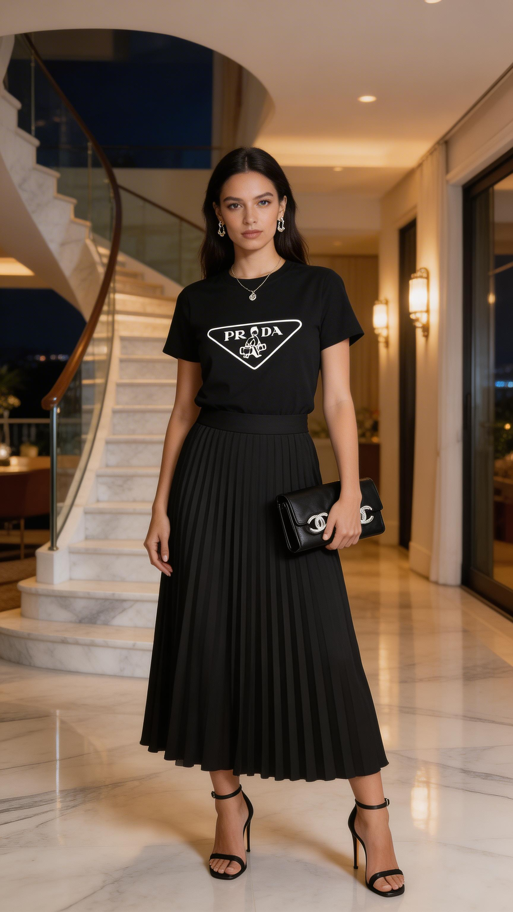 Chic Two Pieces T-shirts & Long Pleated Skirt