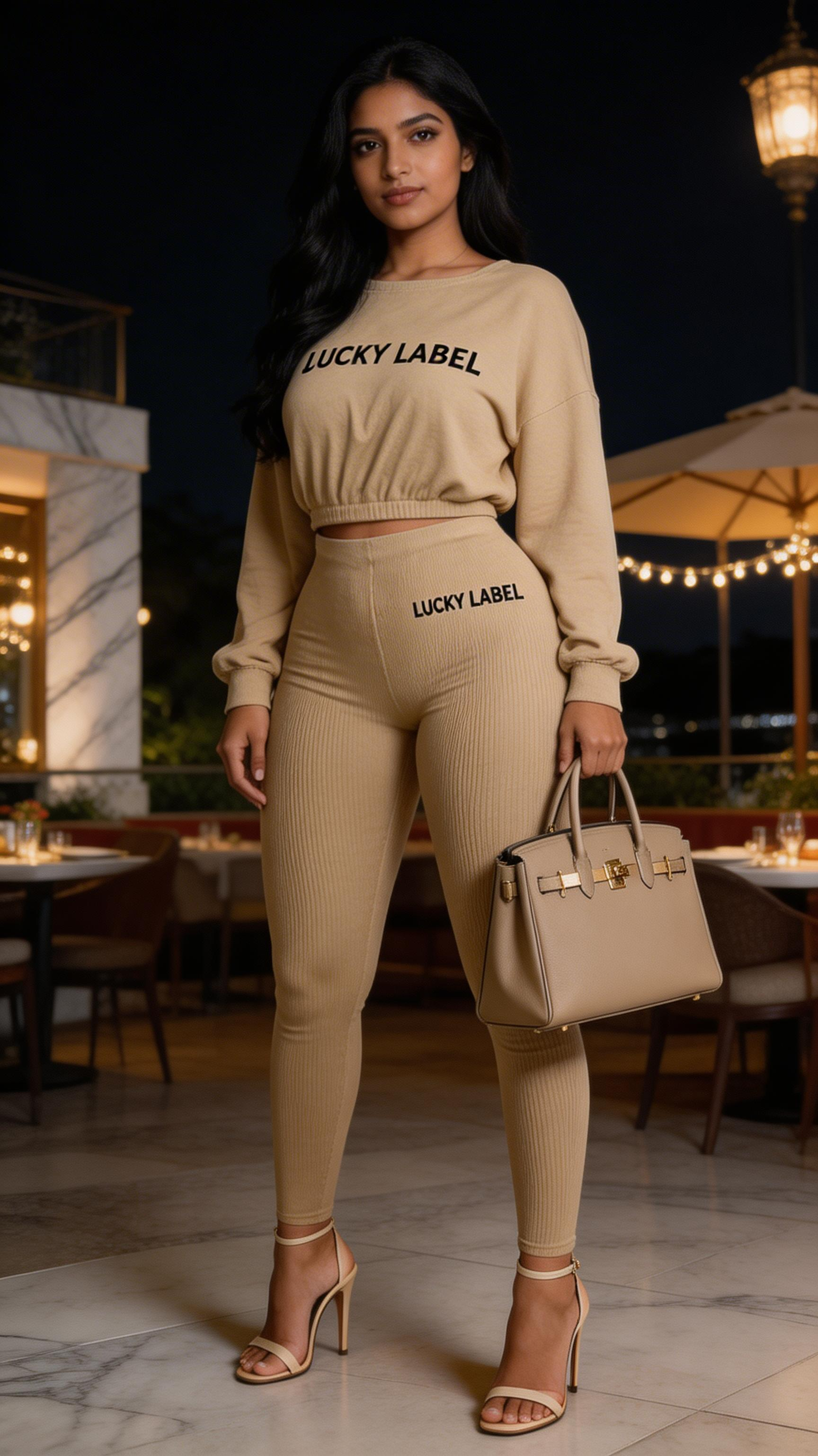 Long Sleeve Ribbed Crop Top + Skinny Long Pants Tracksuit Jogger Set