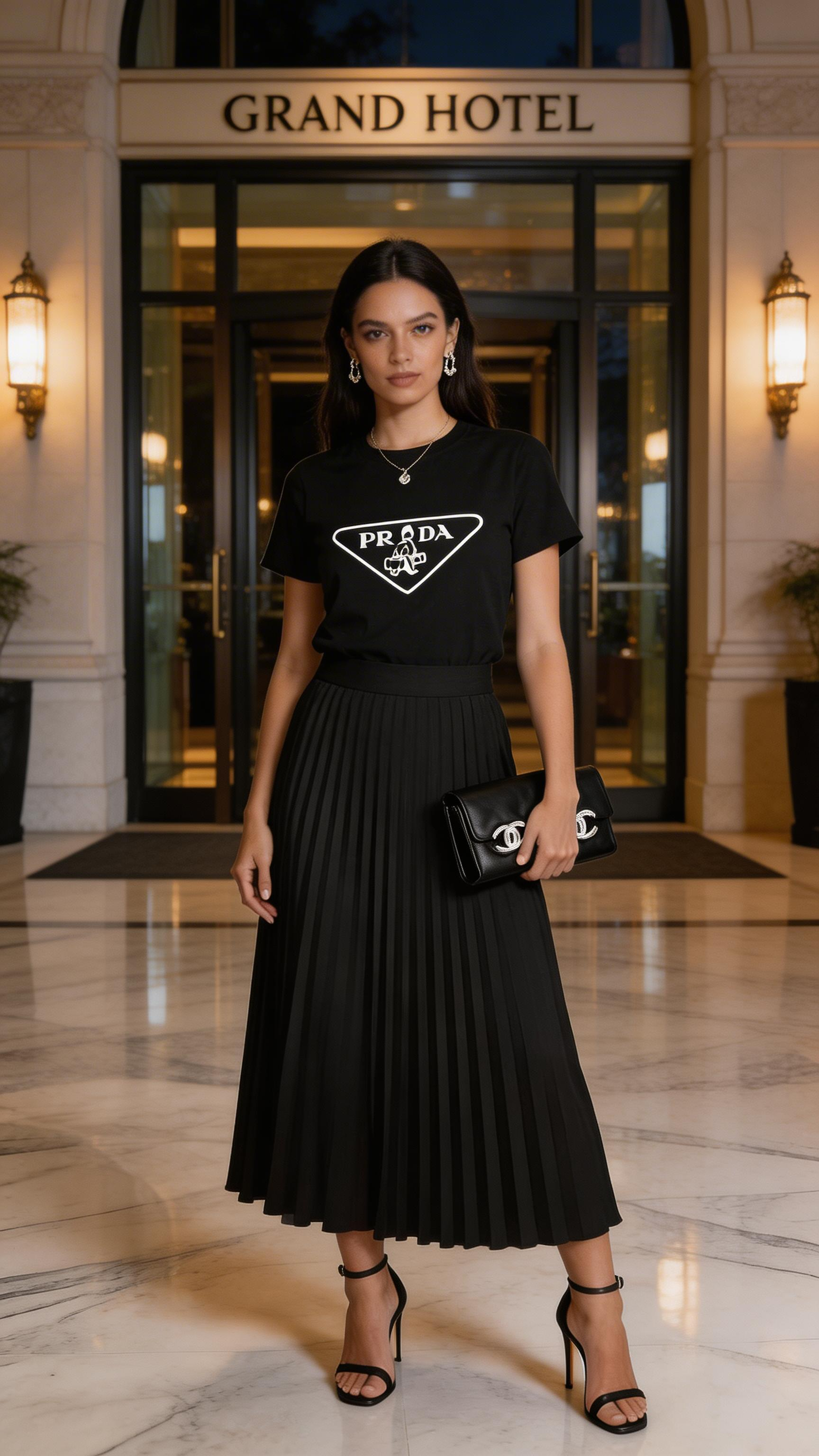 Chic Two Pieces T-shirts & Long Pleated Skirt