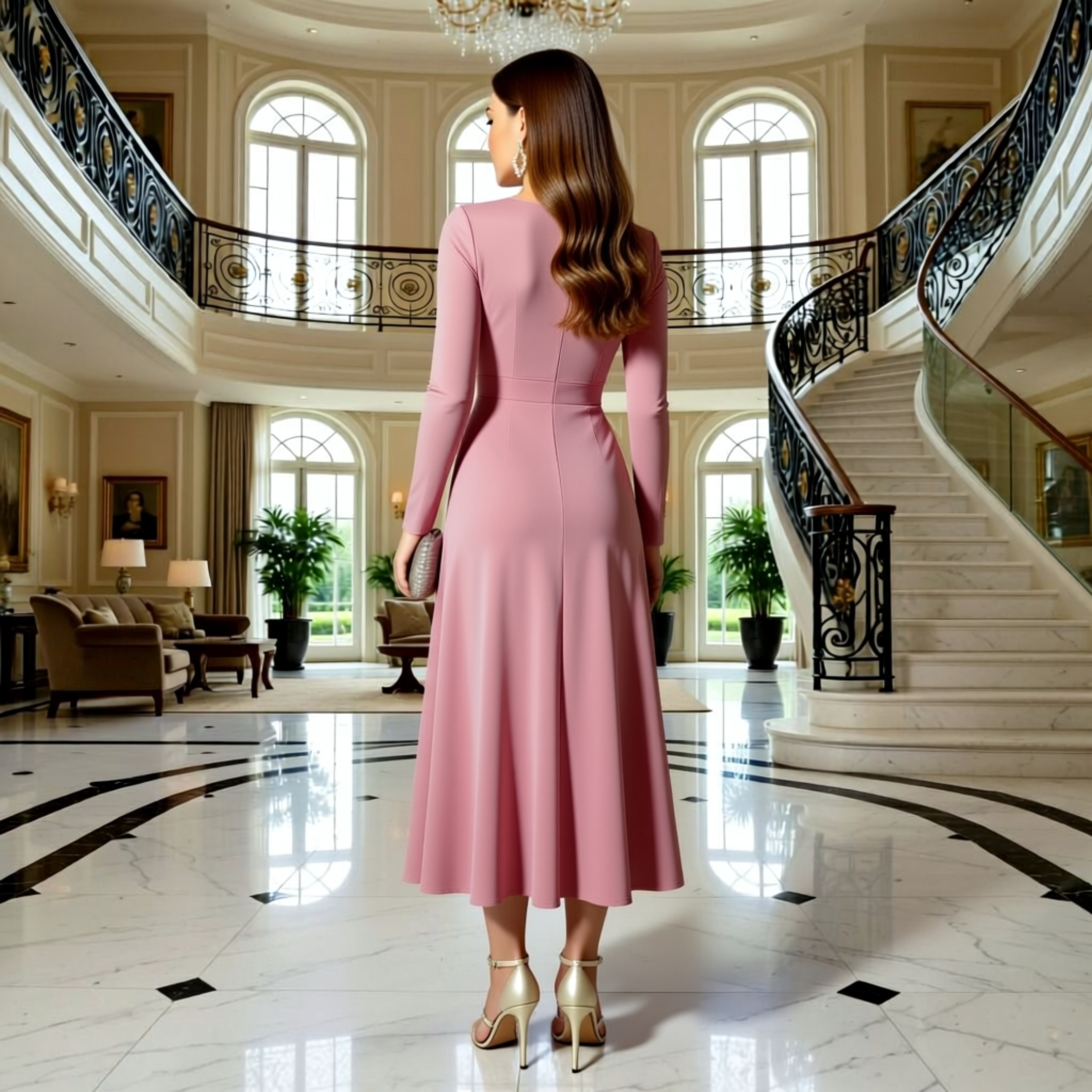 LONG SLEEVE LONG DRESS V NECK