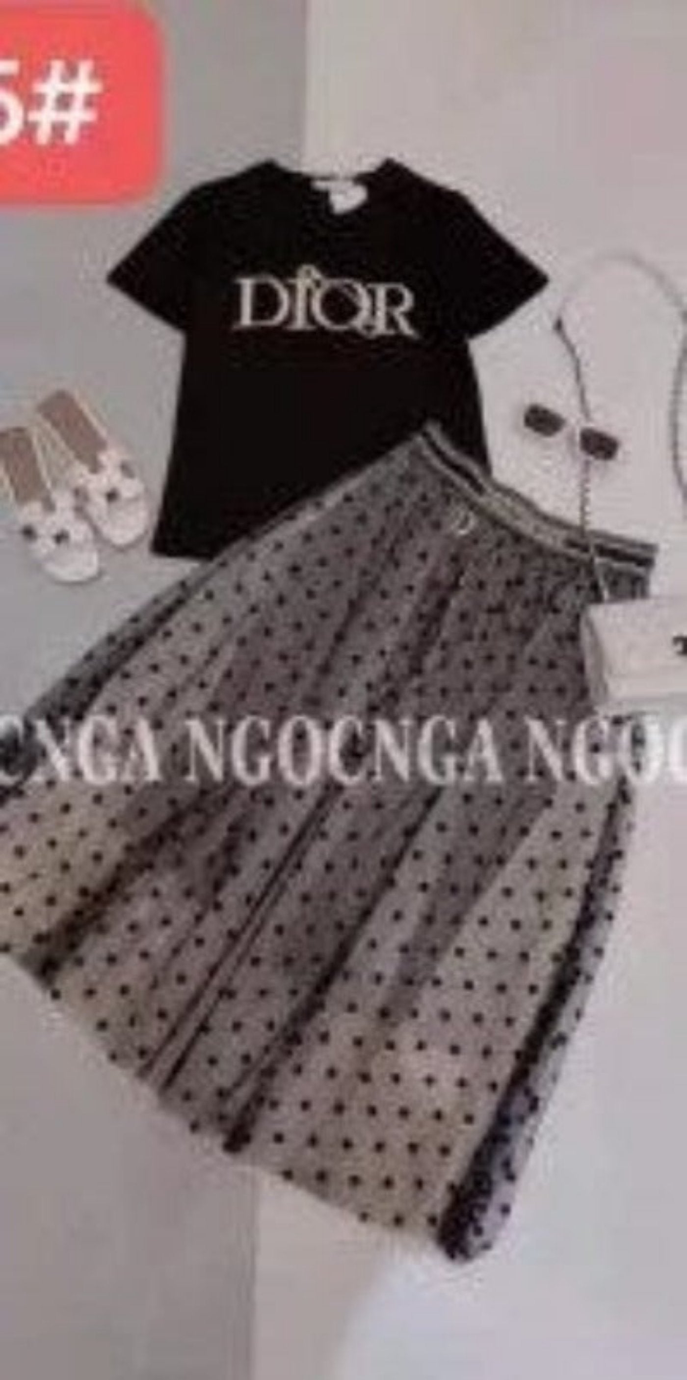Chic Two Pieces T-Shirt with Polka Dot Tutu Skirt Sets