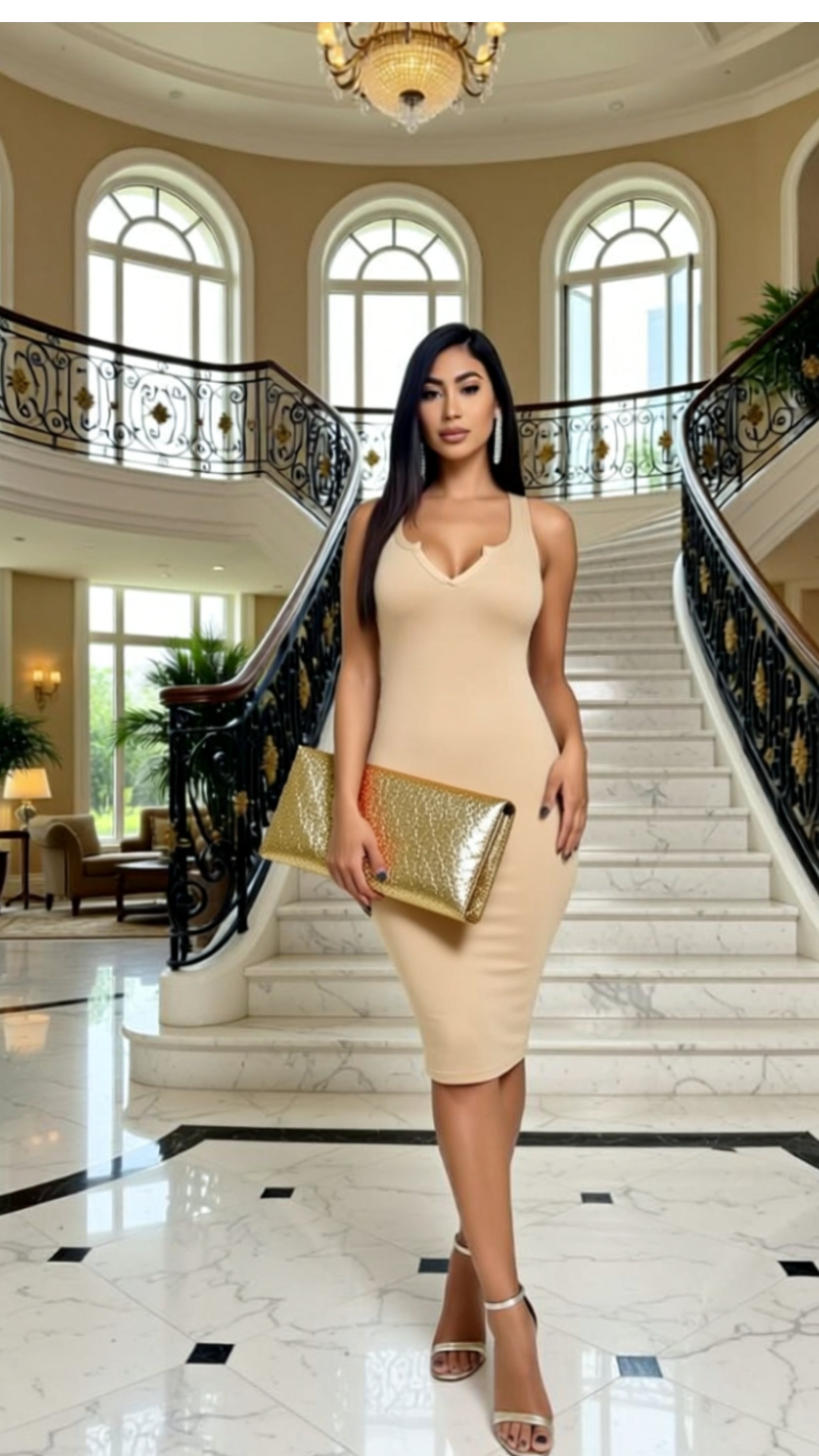 SPLIT NECK TANK MINI BODYCON DRESS