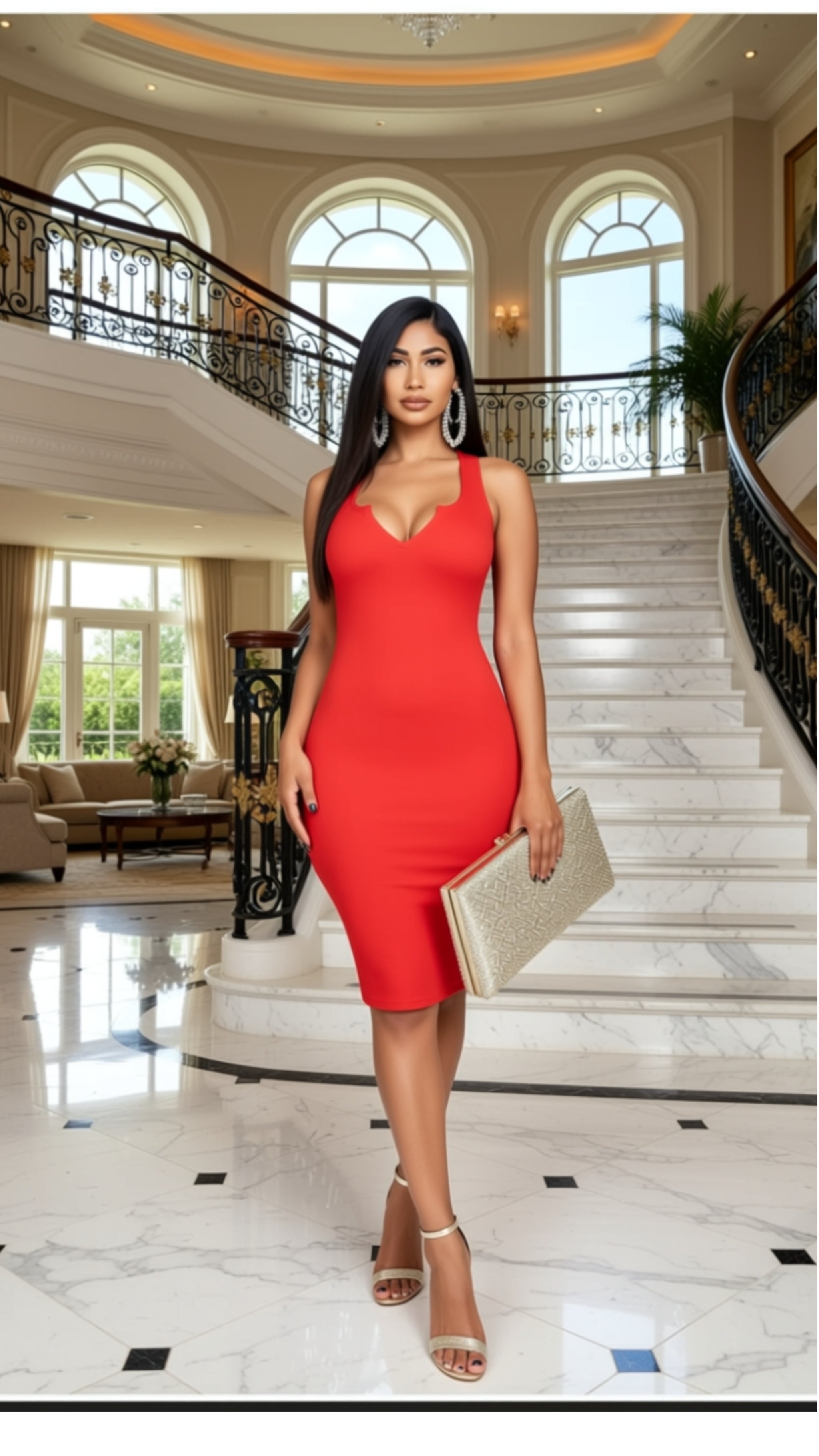 SPLIT NECK TANK MINI BODYCON DRESS