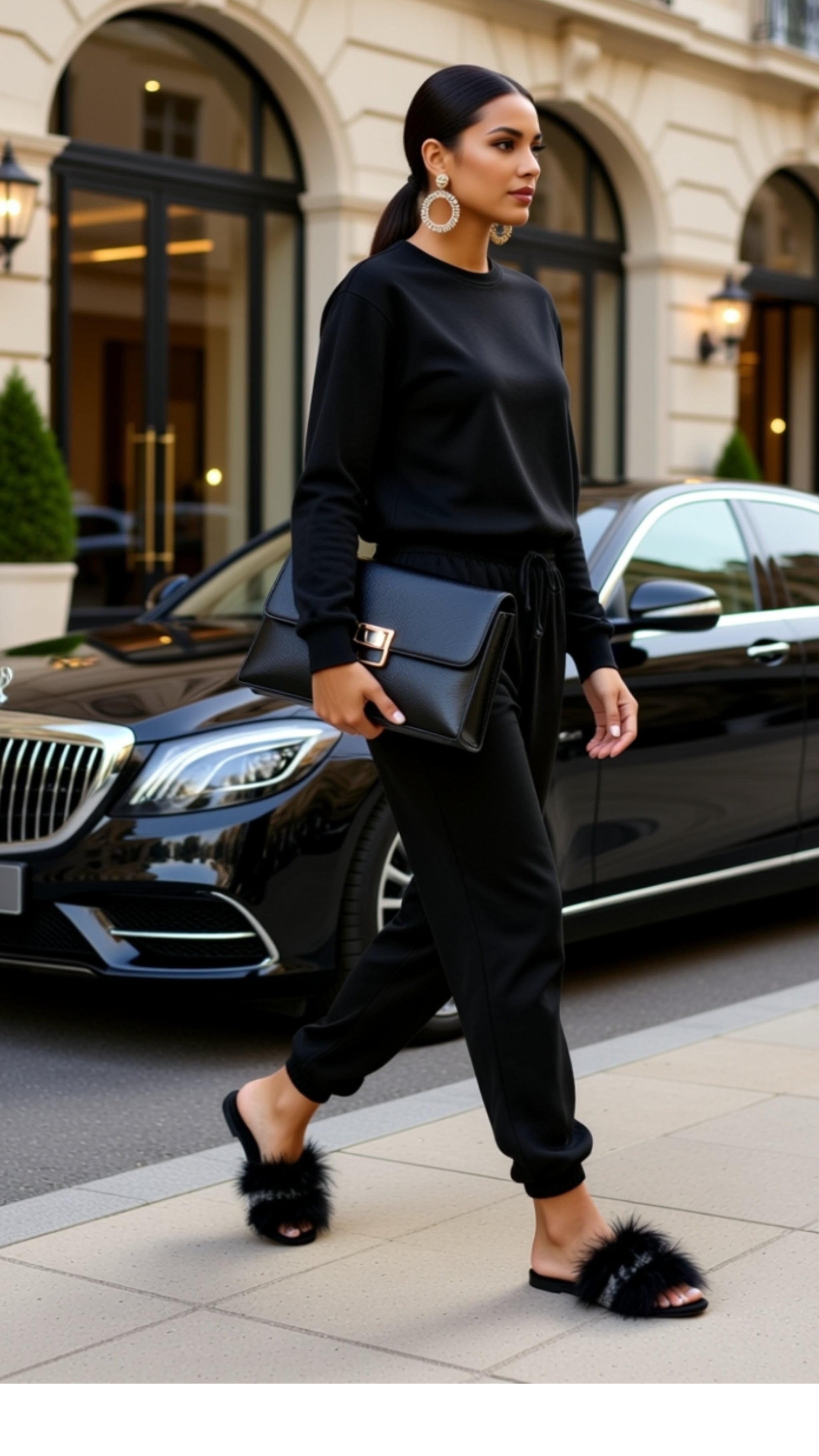 Black Feather Flat Slide Sandals