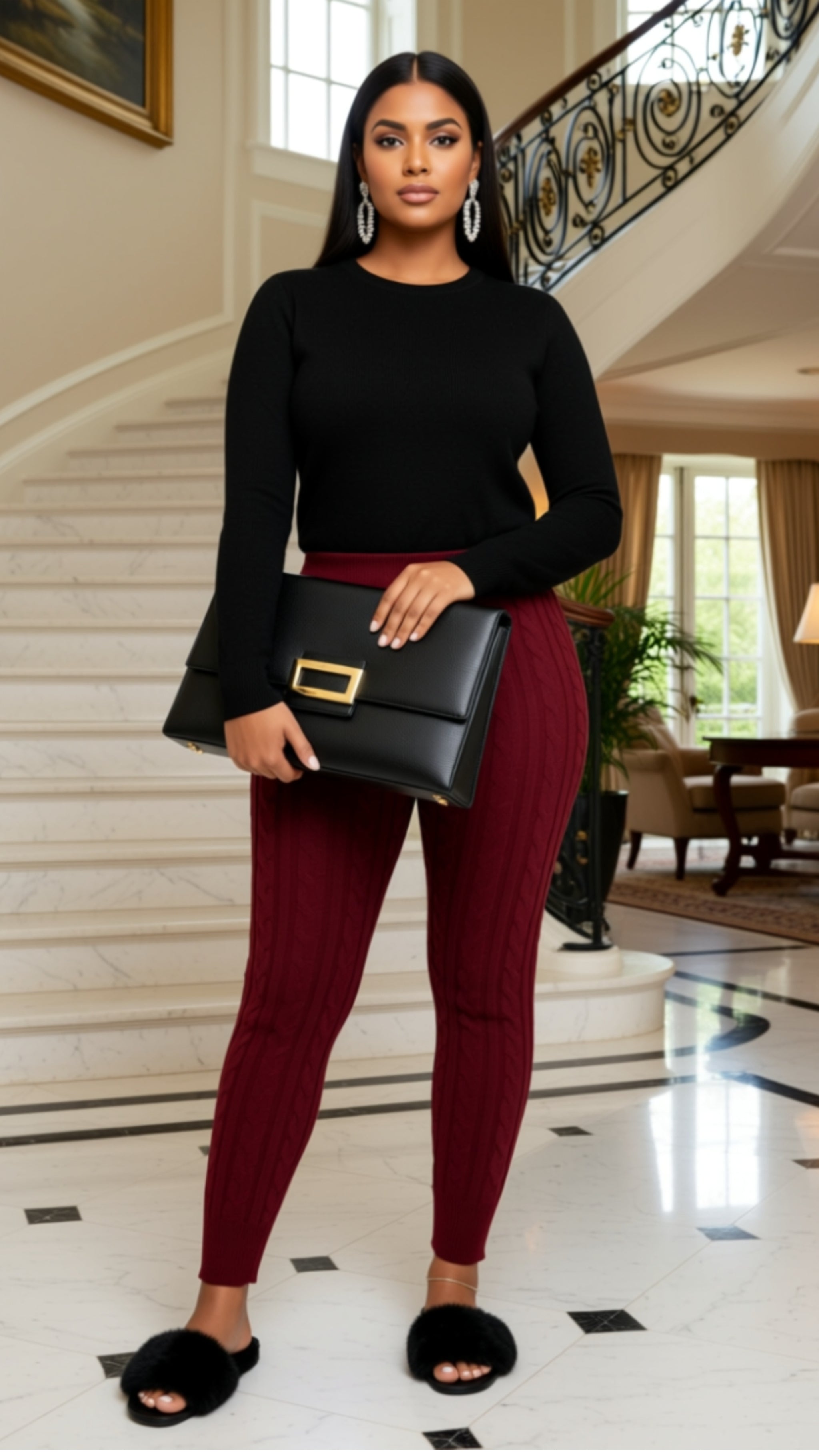 Black Slip-on Flat Fur
