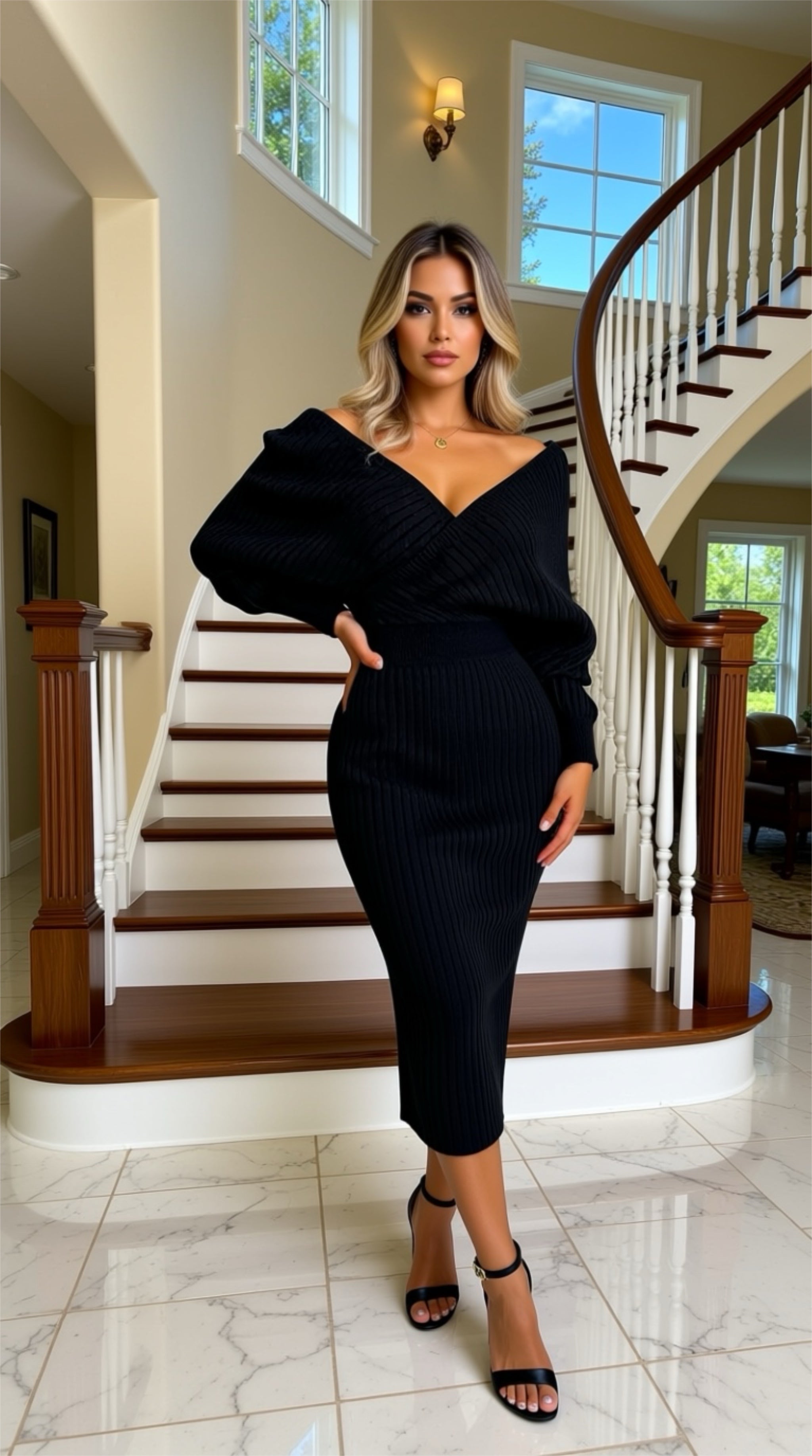 Gianni Bini Alston Black Silver Long Sleeve Dress Sweater Mini Dress