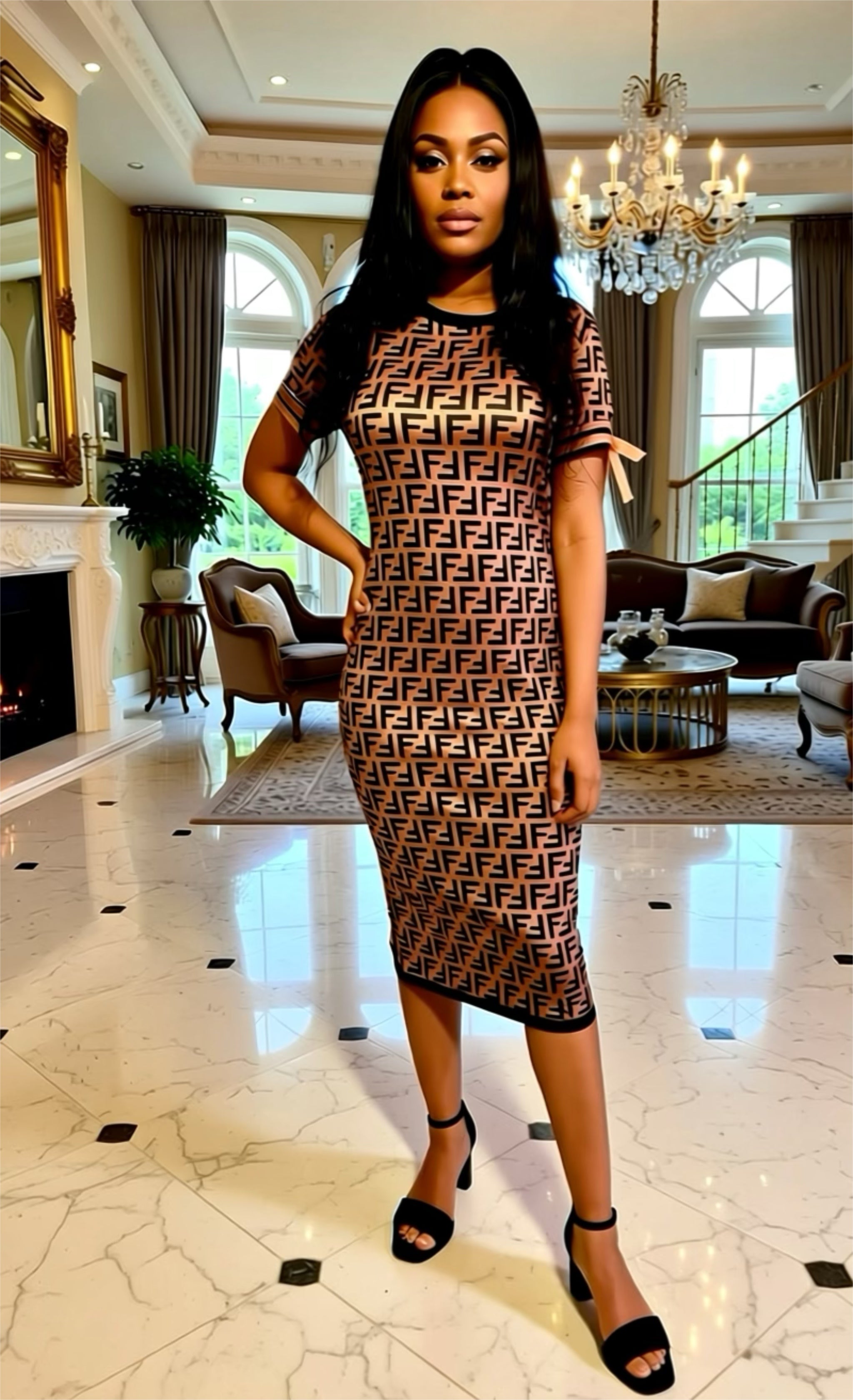 Women Long Dress Short Sleeves