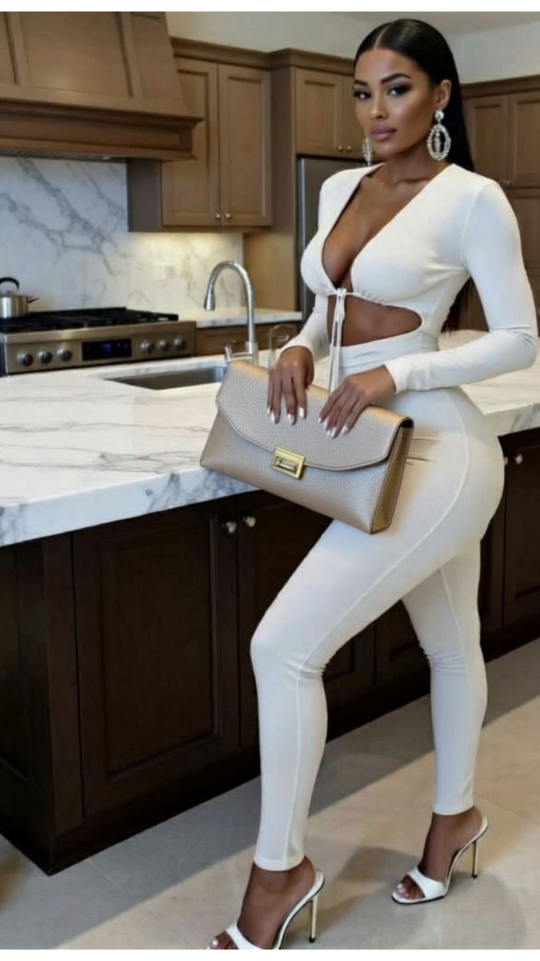 Jumpsuits Bandage Tie Sexy Hollow Out Long Sleeve Bodycon