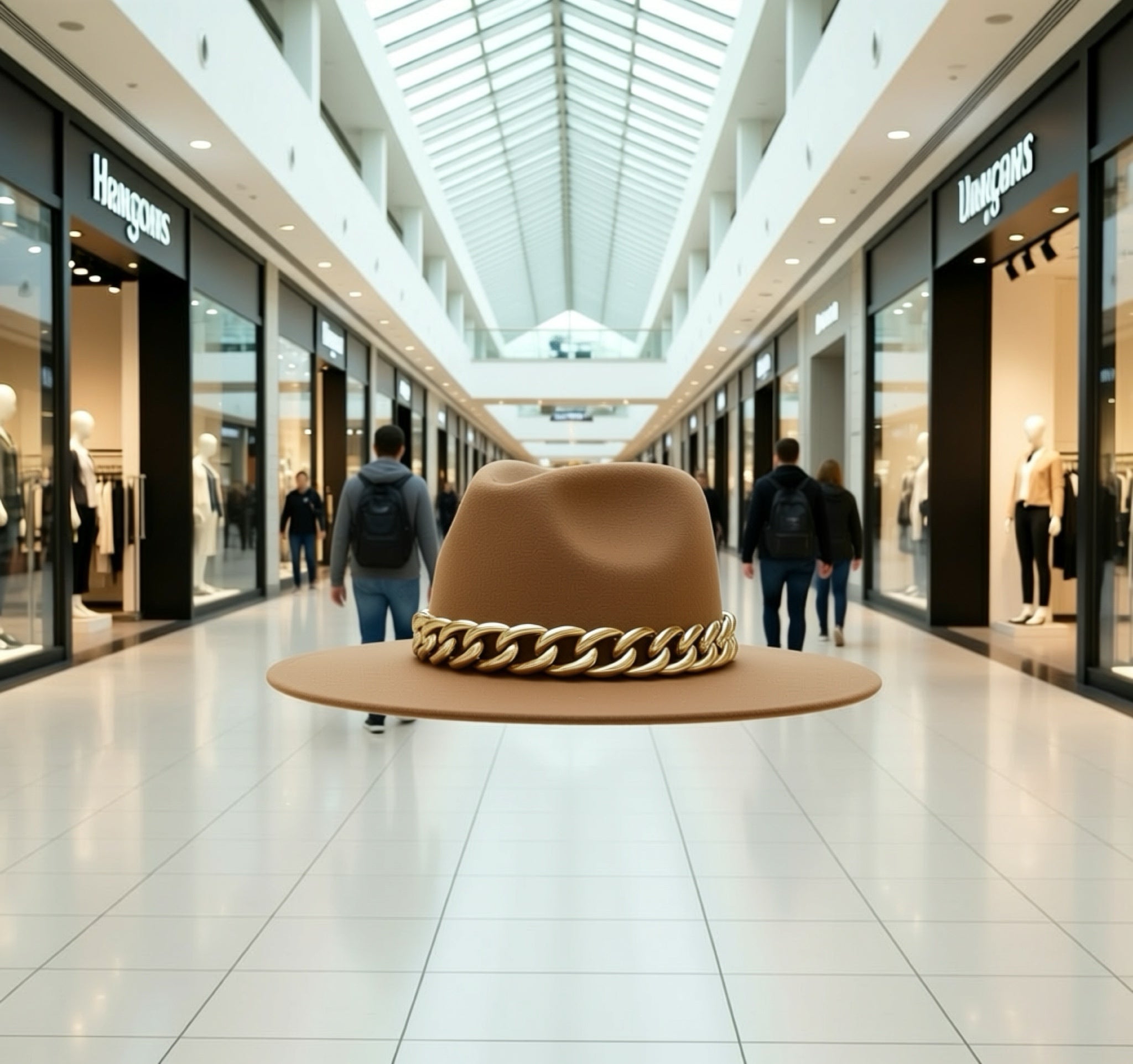 WOLLHUT MIT BREITER KREMPE, ELEGANT UND MIT GOLDENER KETTE