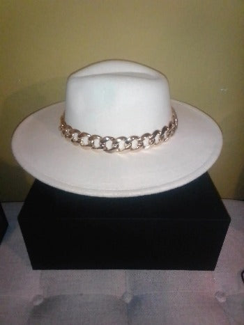 WOLLHUT MIT BREITER KREMPE, ELEGANT UND MIT GOLDENER KETTE