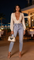 Chic Solid Plunging Neck Lantern Sleeve Bodysuit