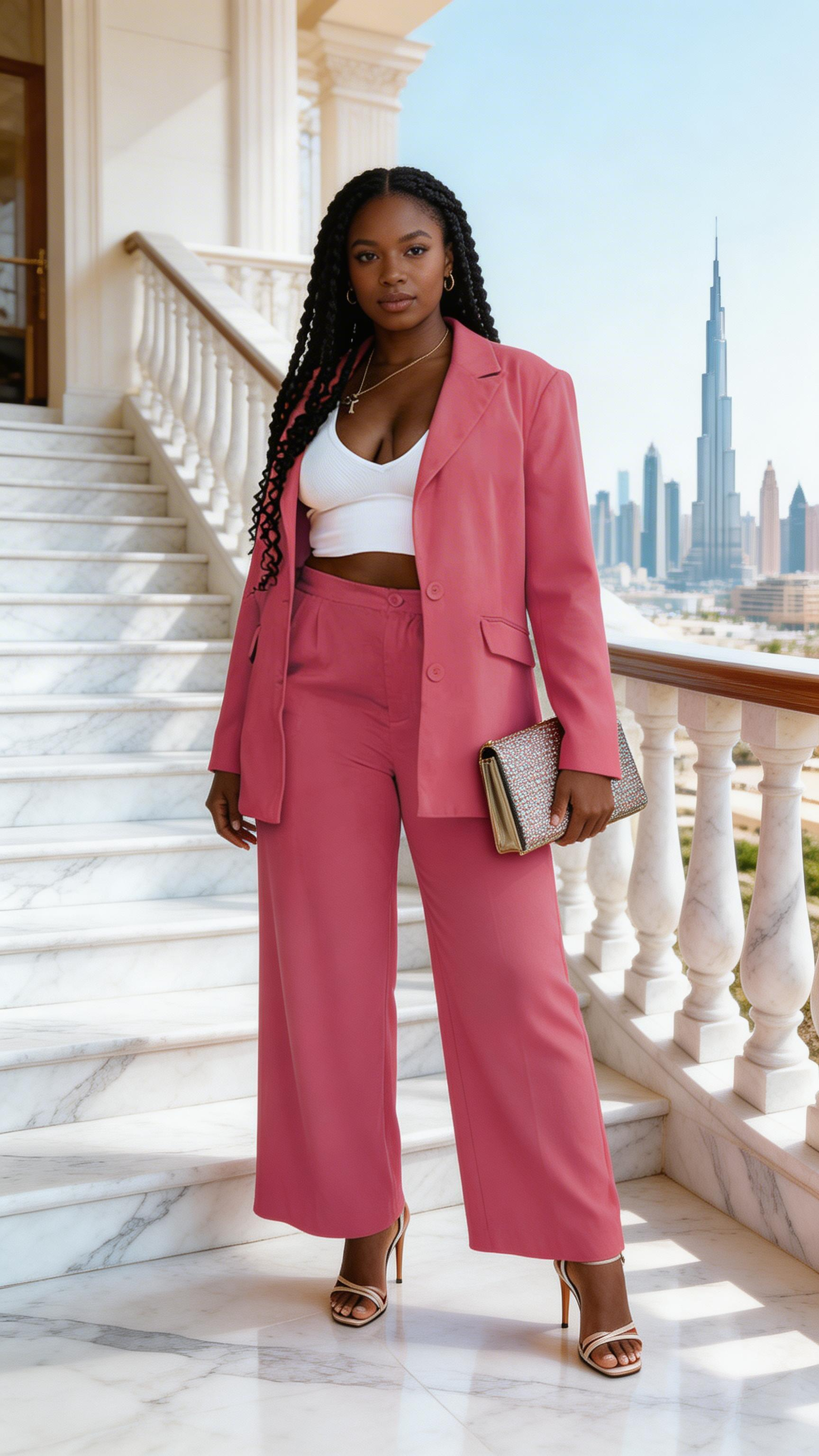 Lapel Collar Buttoned Blazer and Long Pants Set