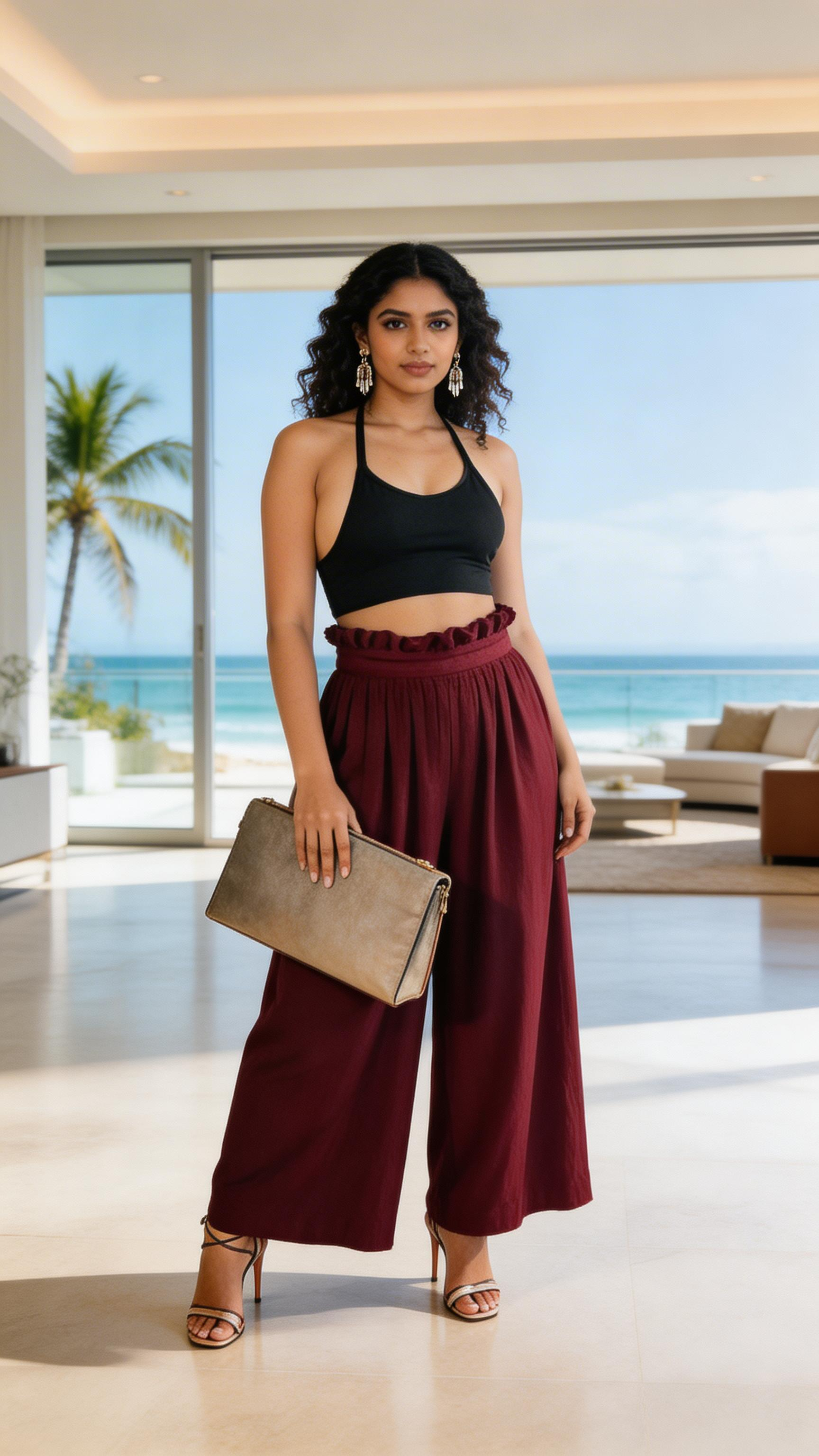 Women's Wide Leg Palazzo Pants / Burgundy