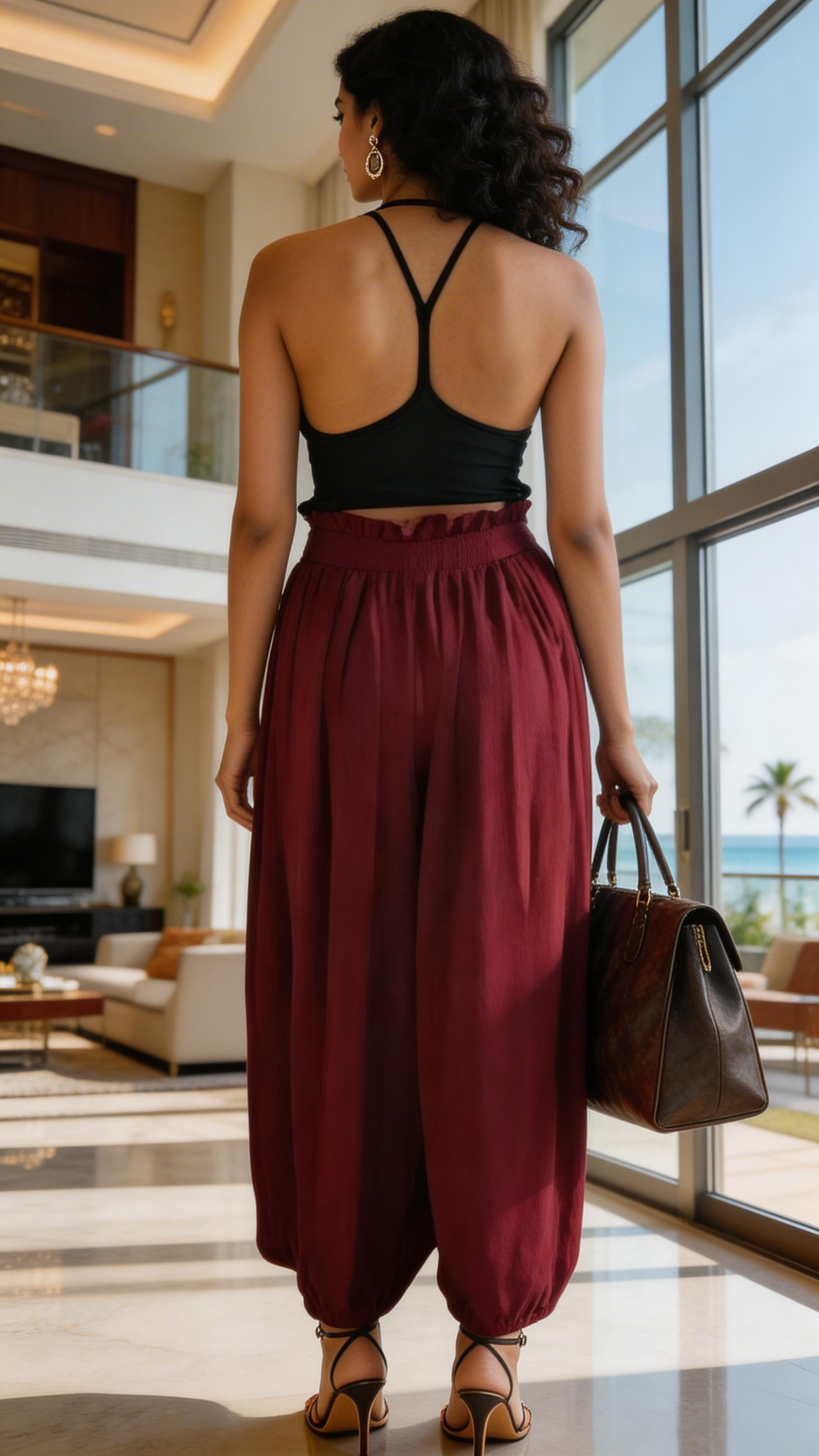 Women's Wide Leg Palazzo Pants / Burgundy