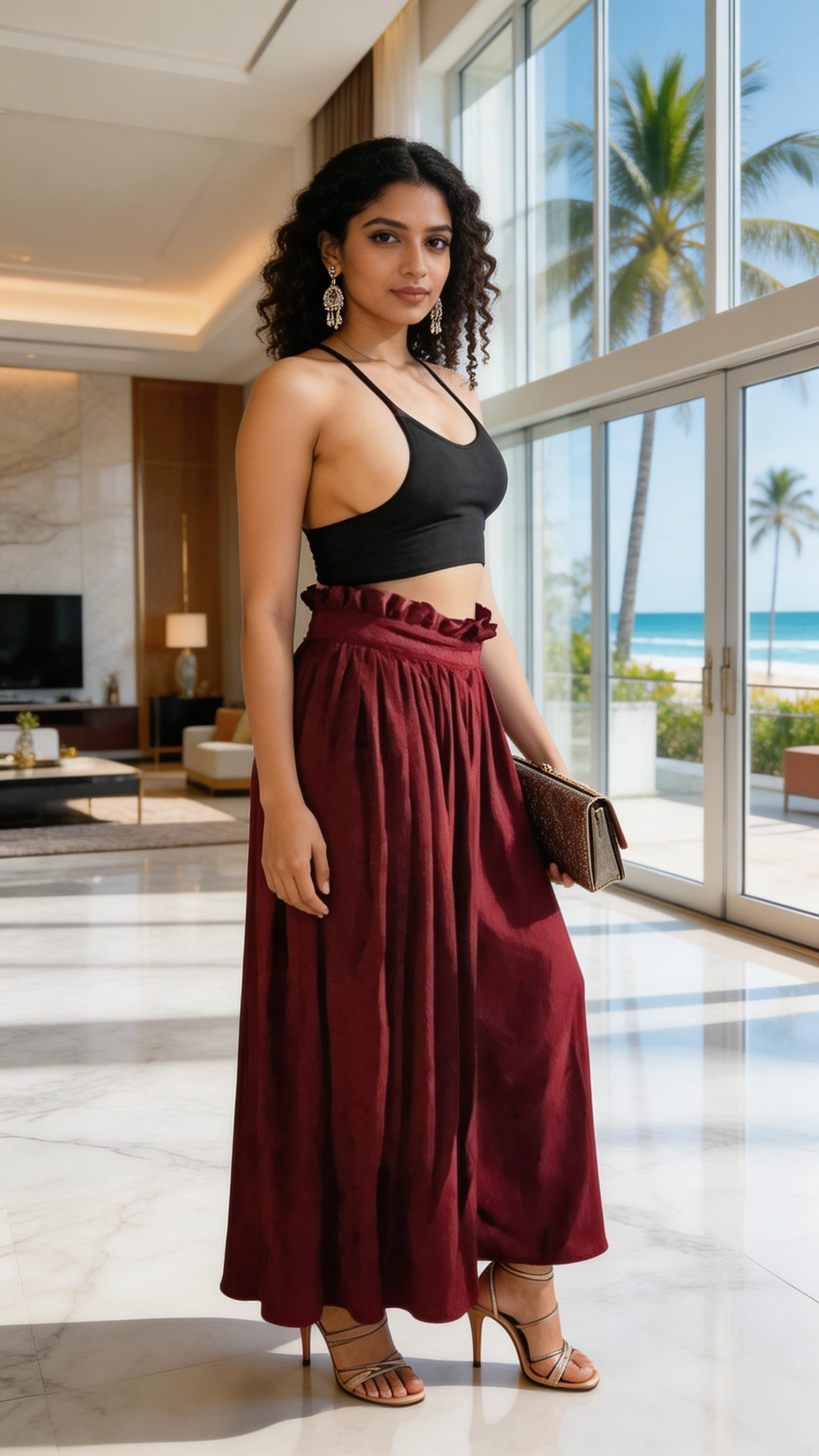 Women's Wide Leg Palazzo Pants / Burgundy