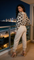 Two-piece Casual Knitted Long-sleeved Pants Printed Beaded Pullover + Double Pocket Lace Pants