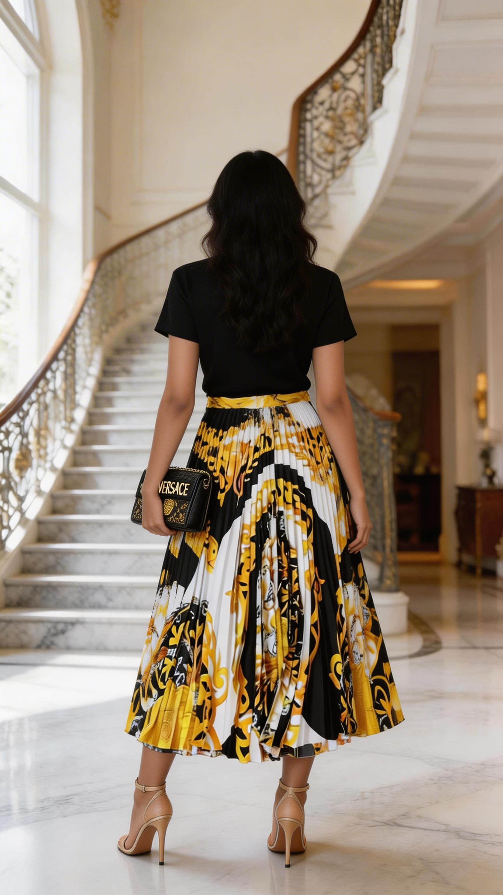 Chic Women's Two Pieces Set T-Shirt & Pleated Long Skirt