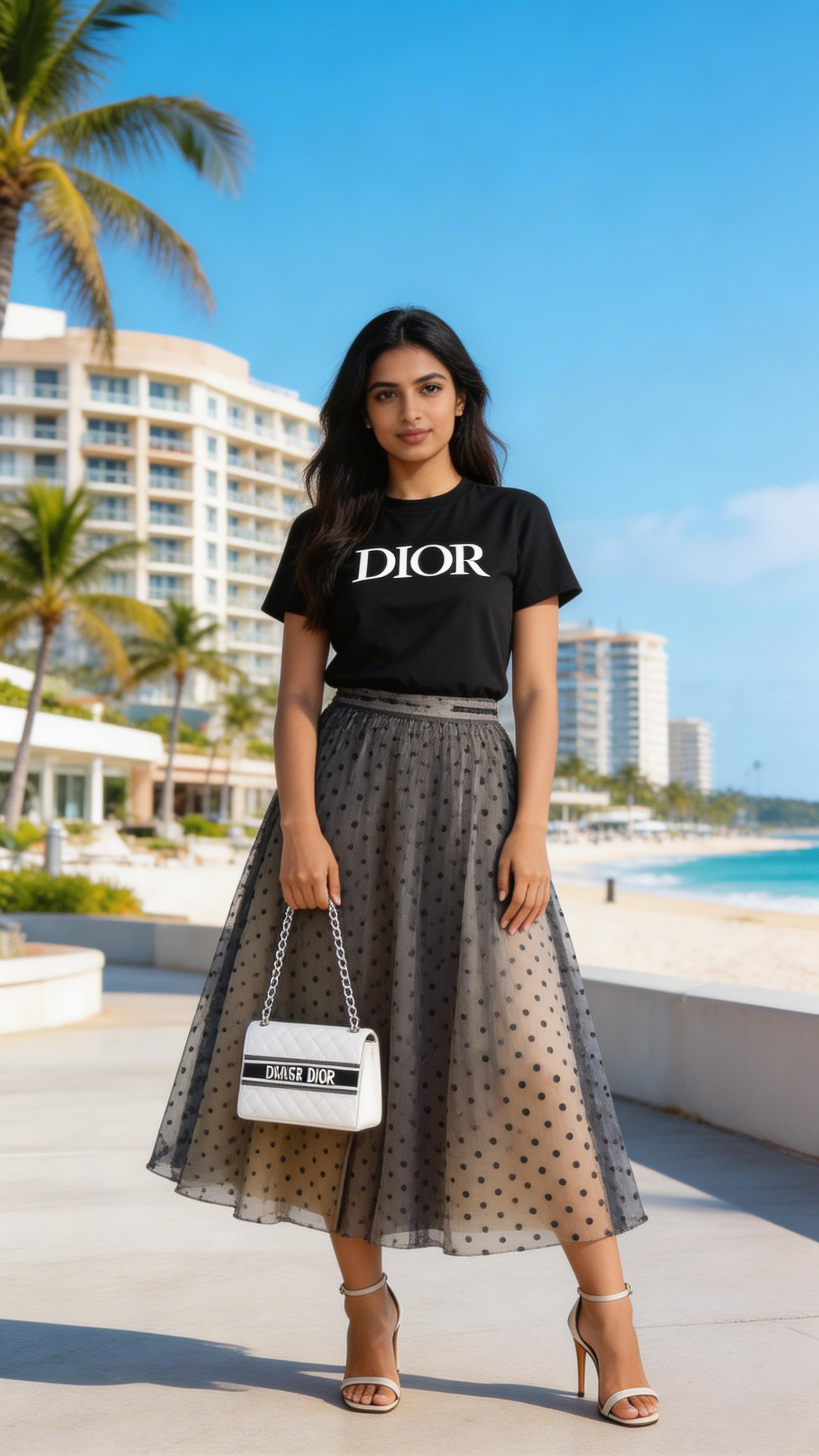 Chic Two Pieces  T-Shirt with Polka Dot Tutu Skirt Sets