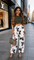 Two Piece Sets Elegant Print Short Sleeve Shirt Pullover + Wide Leg Pants Suits