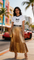 Chic Two Pieces Set Long Pleated Skirt & T-Shirt Set