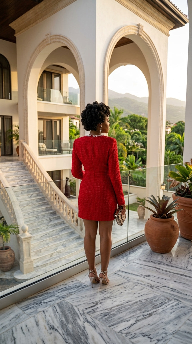 Square Neck Tweed Mini Dress