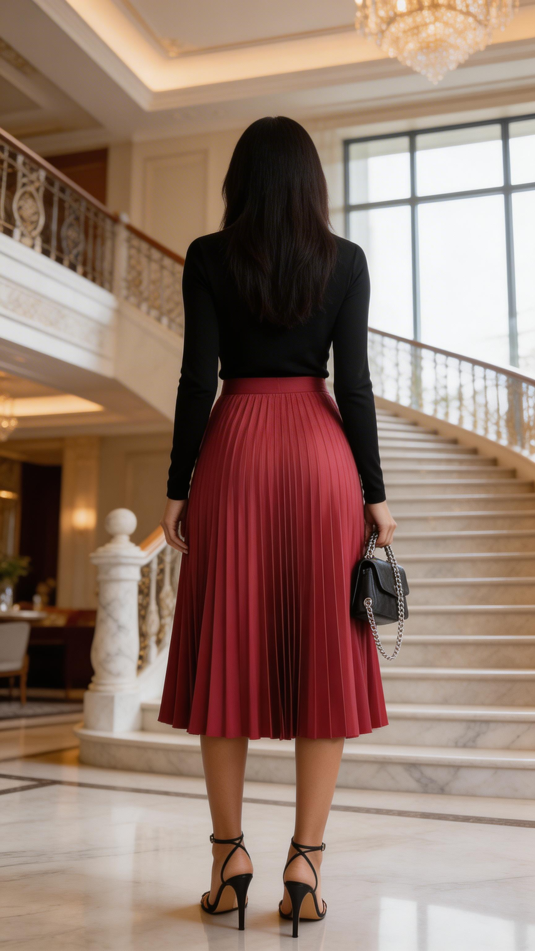 Pleated Silk Chic Long Skirt With Elastic Waist