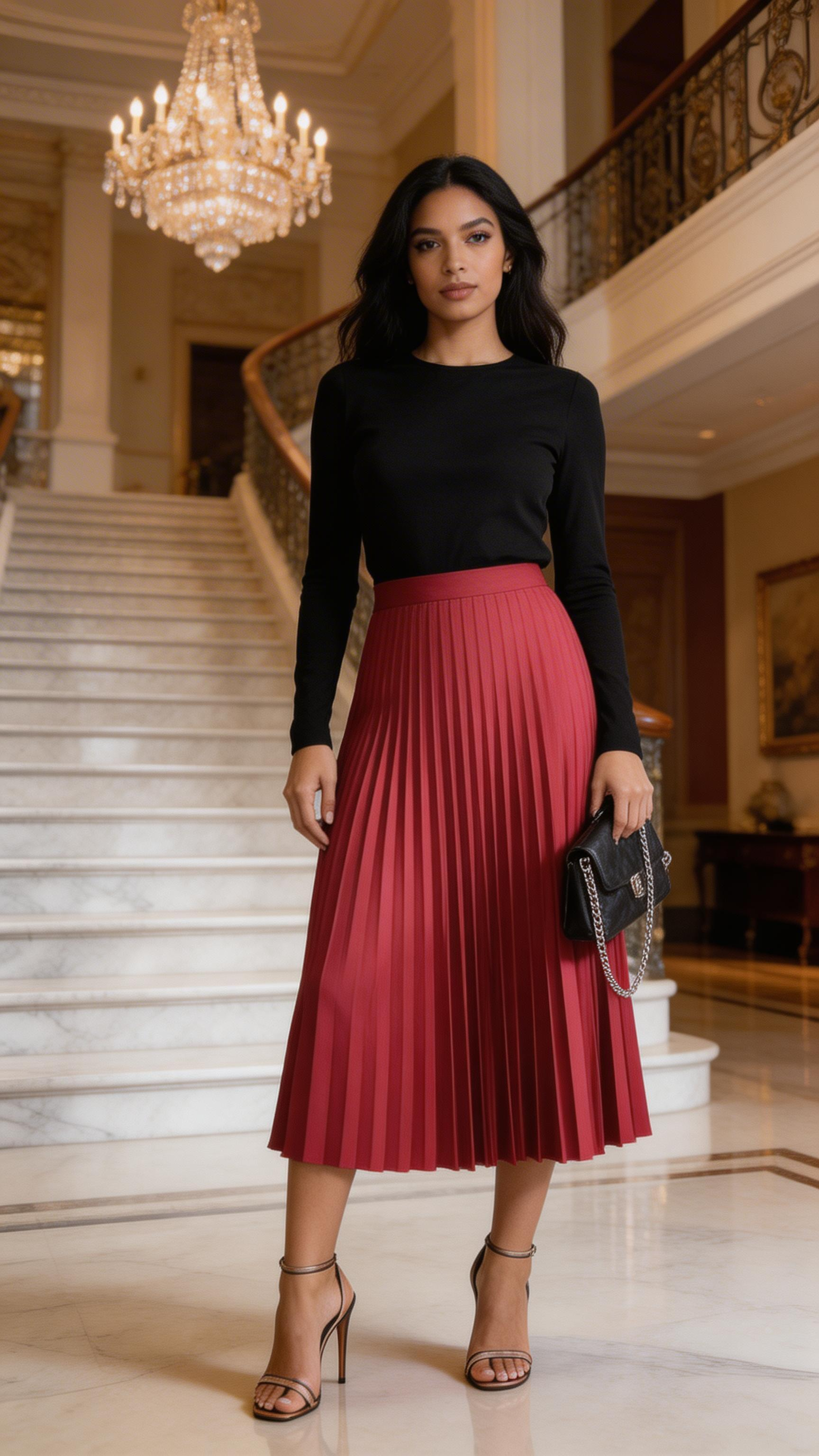 Pleated Silk Chic Long Skirt With Elastic Waist