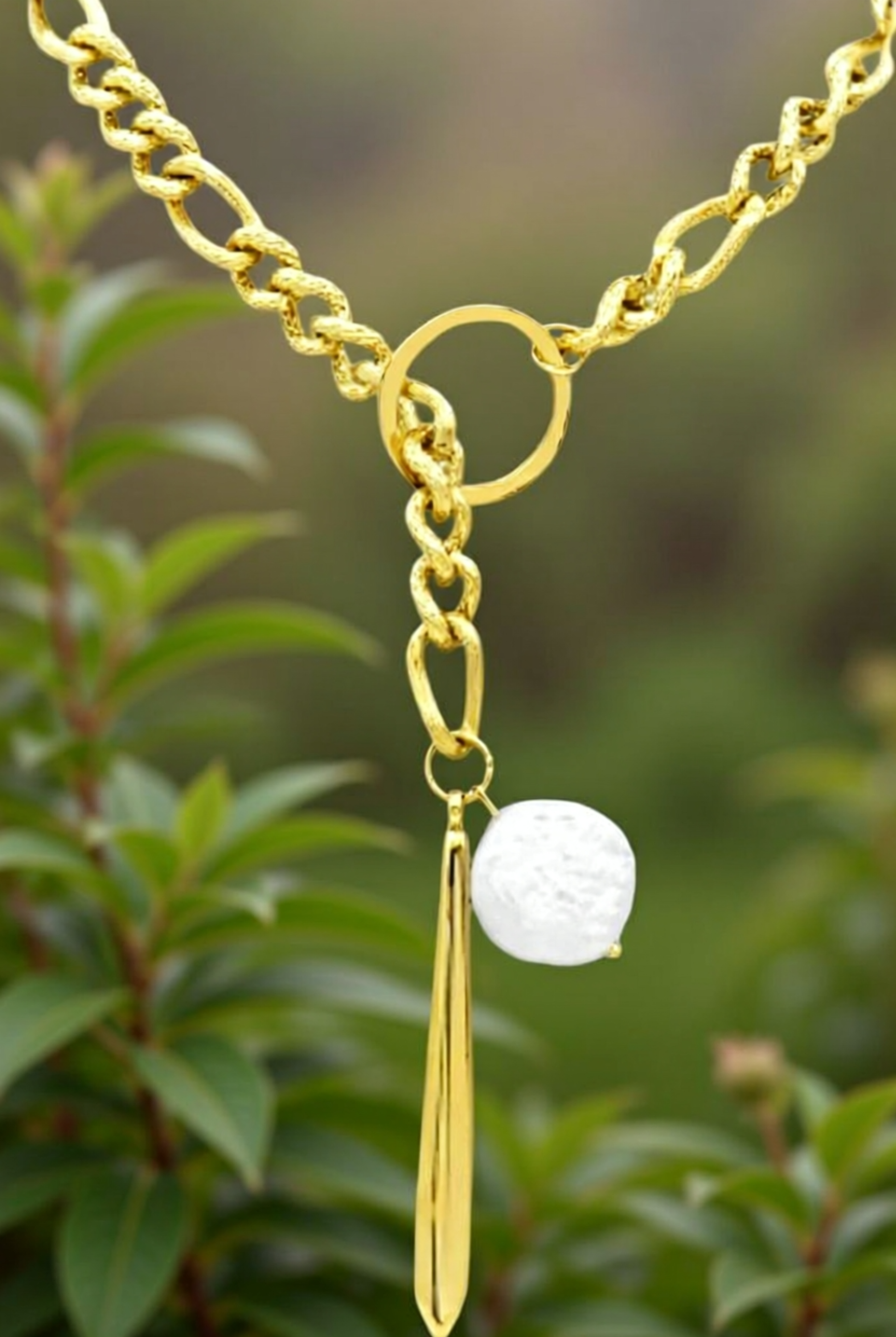 Adornia Water Resistant 14K Yellow Gold Plated Stainless Steel Imitation Pearl Figaro Chain Necklace
