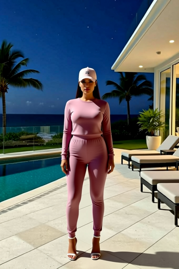 Women's Fashion Loungewear Crew Neck Jogger Lounge Set Pink