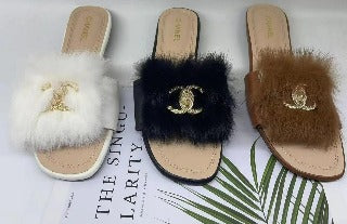 Damen-Mode-Fell-Pantoletten