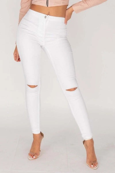 WHITE KNEE SLASH HIGH WAISTED JEGGING